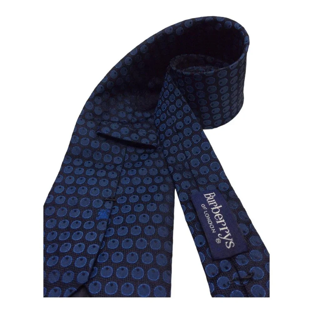 BURBERRYS OF LONDON Blue Geometric Logo Silk Tie Italy 60